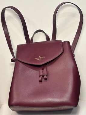 Kate Spade Lizzie Medium Flap Dark Cherry Saffiano Leather backpack GUC